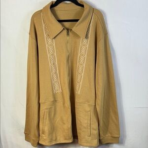Tan Zip-Up Jacket with Embroidered Detail Size Large New without tag